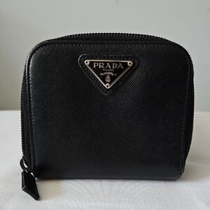 Prada Black Saffiano Zip Coin Wallet